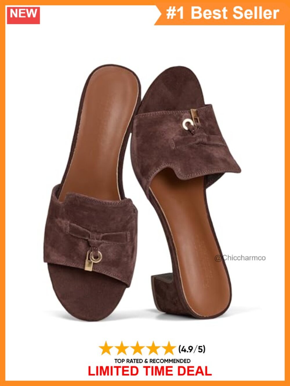 Genuine Leather Block Heel Sandals Memory Foam Dressy Slides